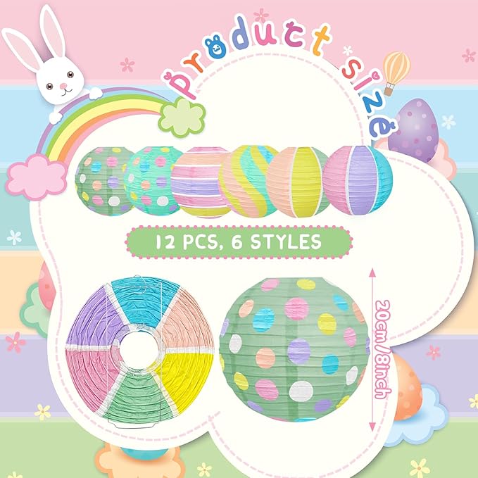 Pastel Paper Lanterns for Easter Party Decorations 12pcs Macaron