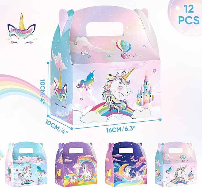 WERNNSAI Unicorn Party Favor Boxes - 12 Pcs Rainbow Unicorn Gift