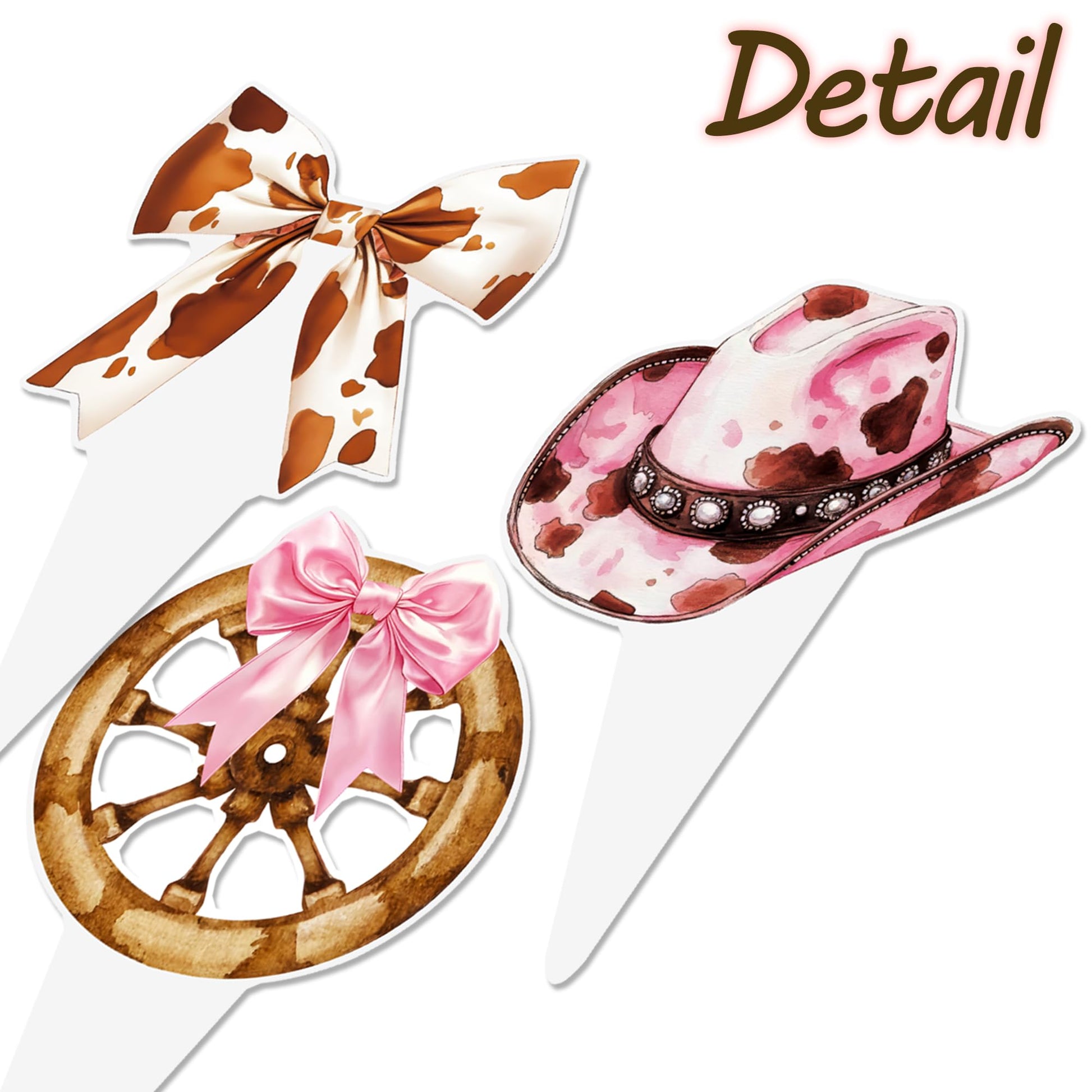 Western Cowgirl Bow Cupcake Toppers 48Pcs Brown Pink Cowgirls Birthday