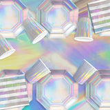 Iridescent Party Supplies - Disposable Paper Plates, Cups and Napkins