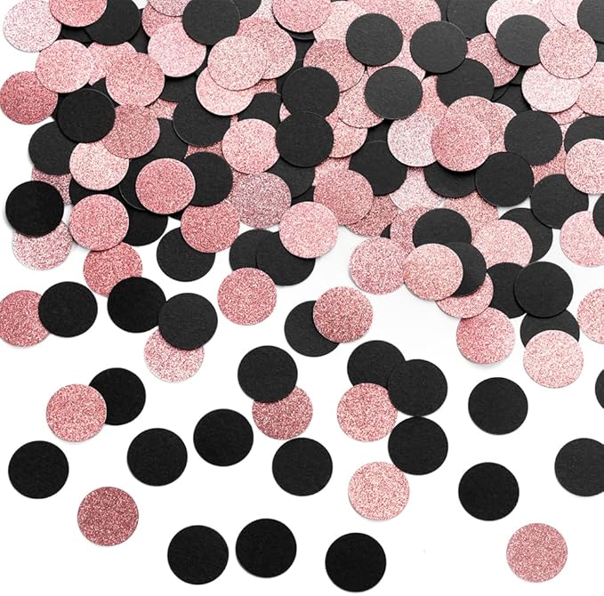 Rose Gold Glitter and Black Confetti Table Decoration for Valentine's
