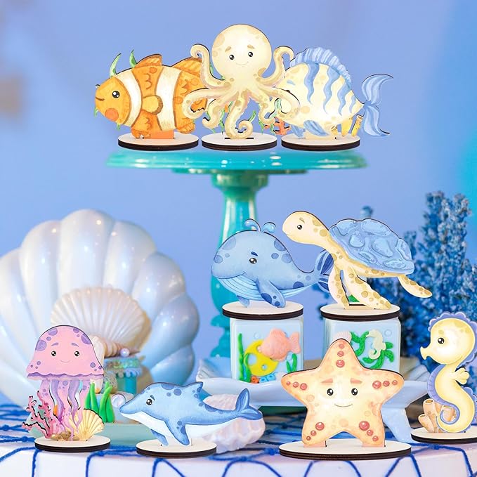 Under The Sea Party Decorations 9PCS Sea Aniamls Wood Centerpieces
