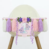 Handmade Butterfly Wildflower 1st Birthday High Chair Banner Purple