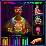 BUDI 467Pcs Glow Sticks Party Favors for Kids Adults Glow in the Dark