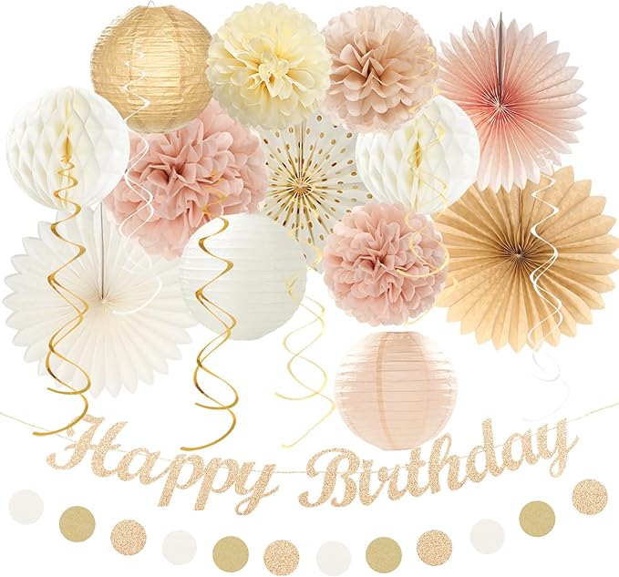 Champagne Gold Beige Fall Boho Birthday Party Decorations 21pcs