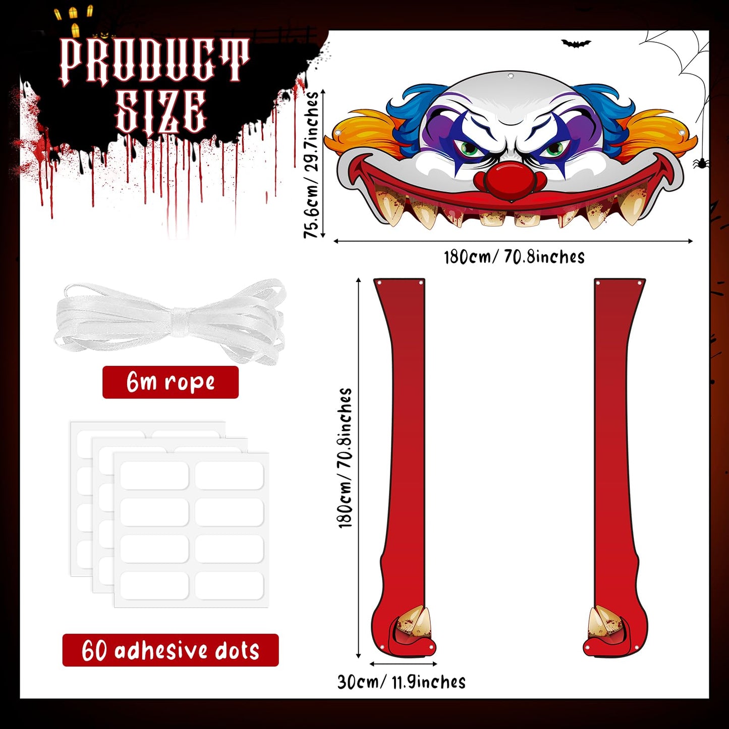 Tiamon Halloween Clown Door Banners Creepy Carnival Decorations Scary