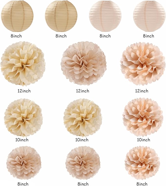 Beige Champagne Gold White Peach Boho Party Decorations 20pcs