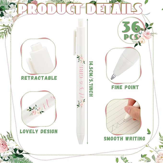 Ireer 36 Pcs Floral Baby Shower Pens Gifts Bulk Party Favors for