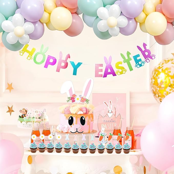 Easter Party Decorations Glitter Bunny Hoppy Easter Banner Spring
