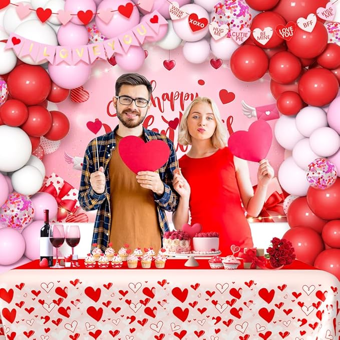 Valentine's Day Balloon Garland Arch Kit I Love You Banner Red Pink