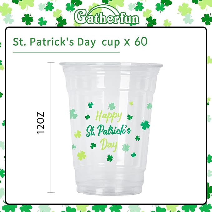 St Patrick's Day Celebration Pack 60 Pcs 12oz Irish Themed Plastic