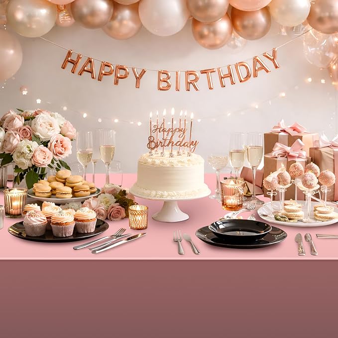 3 Pack Rose Gold Plastic Tablecloth, Dusty Pink Disposable Rectangle