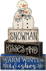 4 Pcs Winter Table Decor Wooden Snowman Decorations Winter Tiered