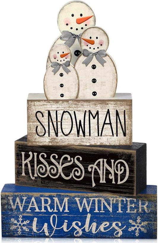 4 Pcs Winter Table Decor Wooden Snowman Decorations Winter Tiered