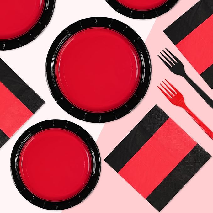 96Pcs Red and Black Party Decorations Valentine's Day Red and Black