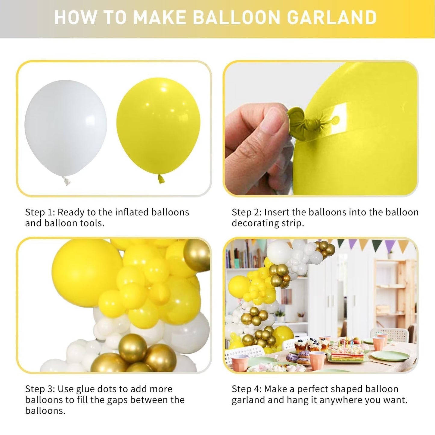 Yellow and White Balloon Arch Kit, 100pcs Matte Yellow White Balloon