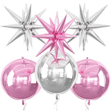 6Pcs Pink Silver Foil Balloons,22Inch Light Pink Silver 4D Round Ball