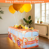 4Ft Groovy Bus Tablecloth,Hippie Birthday Party Decorations for 60s