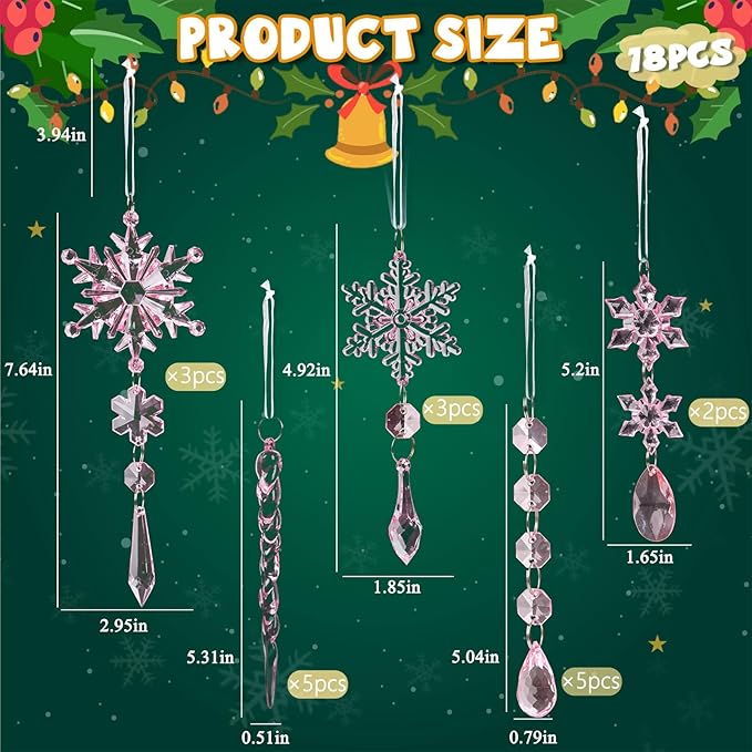 18pcs Crystal Christmas Ornaments for Christmas Tree Decorations-Light