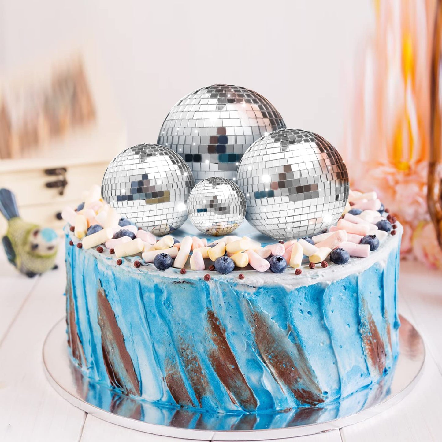 Newmemo 11pcs Disco Ball Cake Decoration Mirror Disco Balls Cake