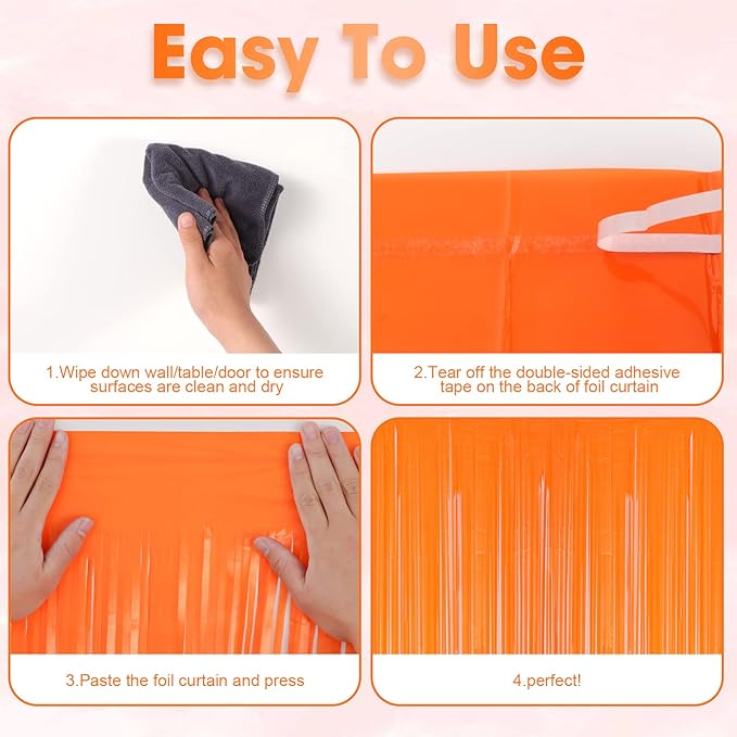 Voircoloria 3 Pack 3.3x8.2 Feet Orange Foil Fringe Backdrop Curtains,