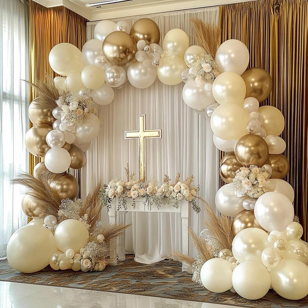 Pearl White Balloon Garland Double Stuffed Sand White Balloons