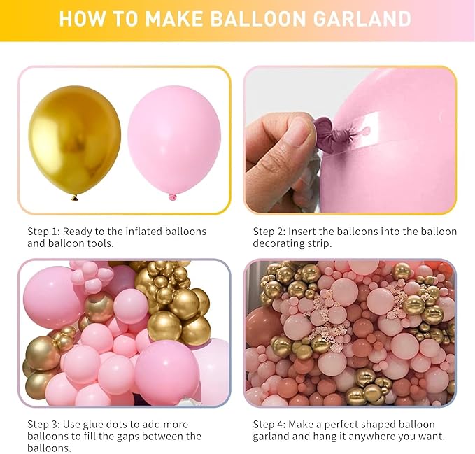Pink and Gold Balloon Arch Kit 100pcs Metallic Gold Pastel Macaron