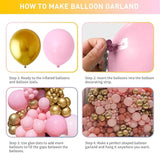 Pink and Gold Balloon Arch Kit 100pcs Metallic Gold Pastel Macaron