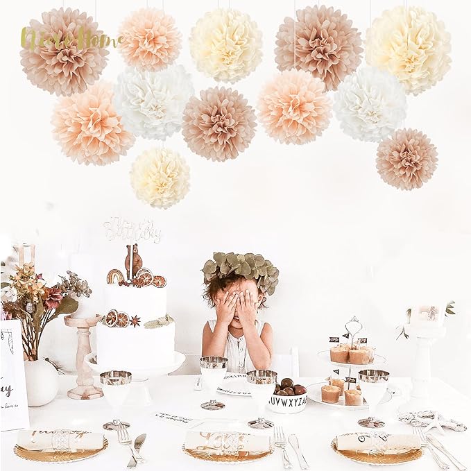 NICROHOME EUR Wedding Decorations, 12 PCS Ivory Champagne Tissue