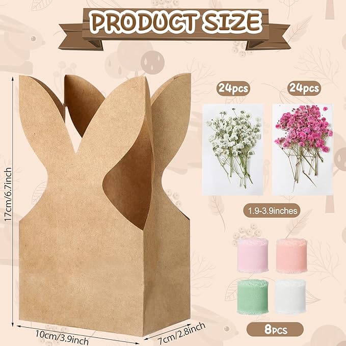 Affrolling 48 Set Boho Bow Easter Bunny Party Favor Bags DIY Bunny