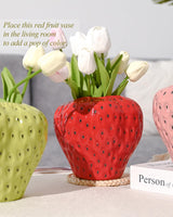 DN DECONATION Red Strawberry Vase, Strawberry Ceramic Flower Vases for