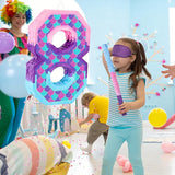 Mermaid Number 8 Pinata with Purple Pinata Stick Blindfold 8th
