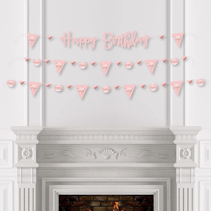 Big Dot of Happiness Pink Rose Gold Birthday Happy Birthday
