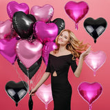 Pink Black Heart Foil Balloons, 12Pcs 18 Inch Hot Pink and Black