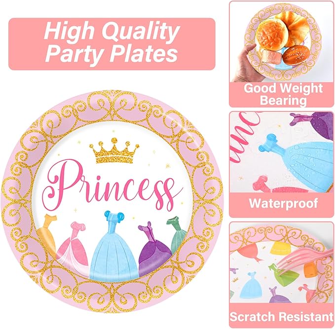 100 Pcs Princess Birthday Plates and Napkins Princess Themed Party