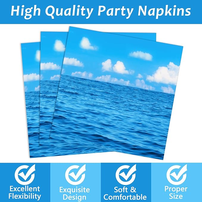 96Pcs Summer Ocean Plates and Napkins Under the Sea Bubbles Blue Sky