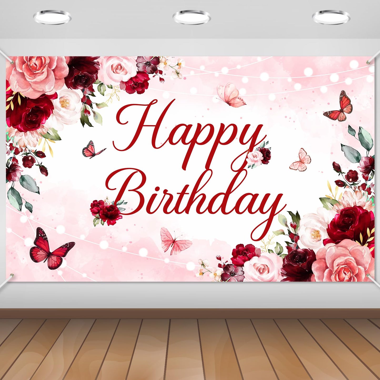 Avezano Floral Happy Birthday Banner for Women Girls Rose Gold Red