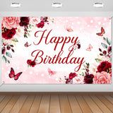 Avezano Floral Happy Birthday Banner for Women Girls Rose Gold Red
