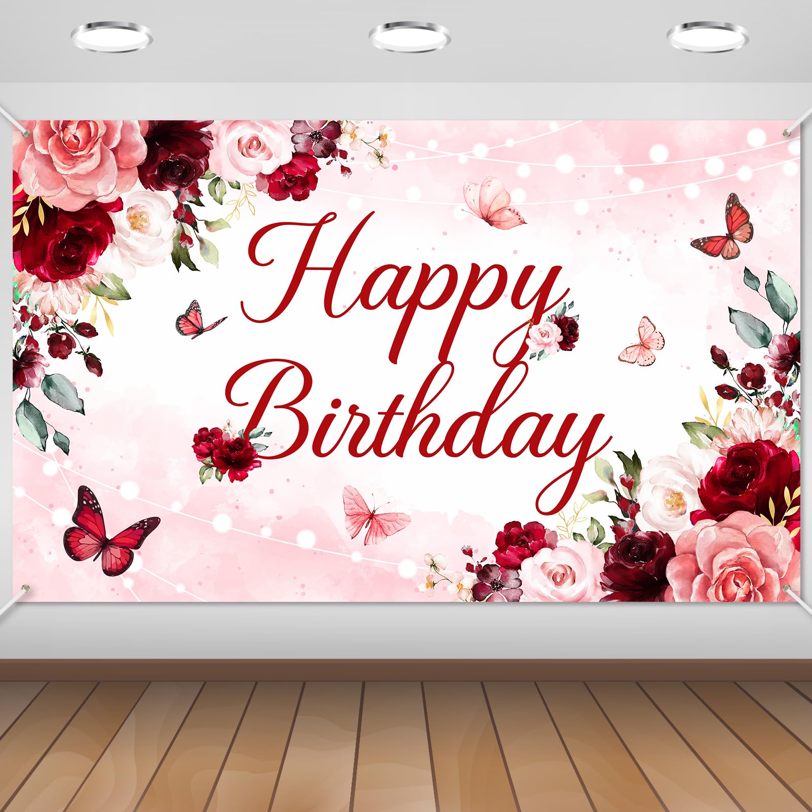 Avezano Floral Happy Birthday Banner for Women Girls Rose Gold Red