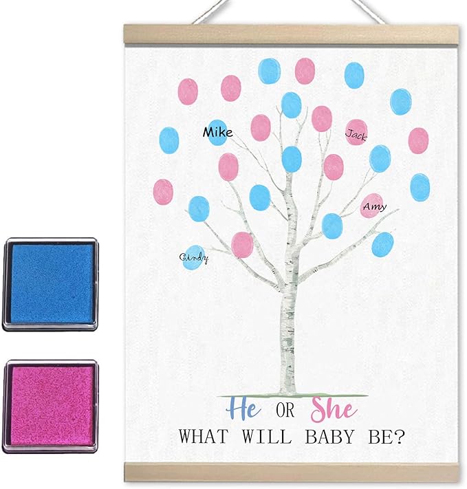 Gender Reveal Decorations Fingerprint Tree Canvas Paintings Decor #2