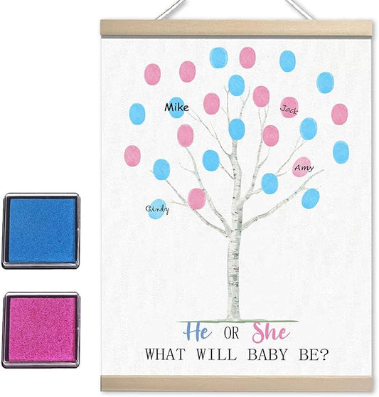 Gender Reveal Decorations Fingerprint Tree Canvas Paintings Decor #2