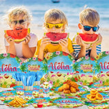 140Pcs Hawaiian Aloha Party Supplies Tableware Set Luau Tropical