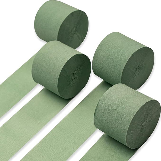 PartyWoo Crepe Paper Streamers 4 Rolls 328ft, Pack of Sage Green