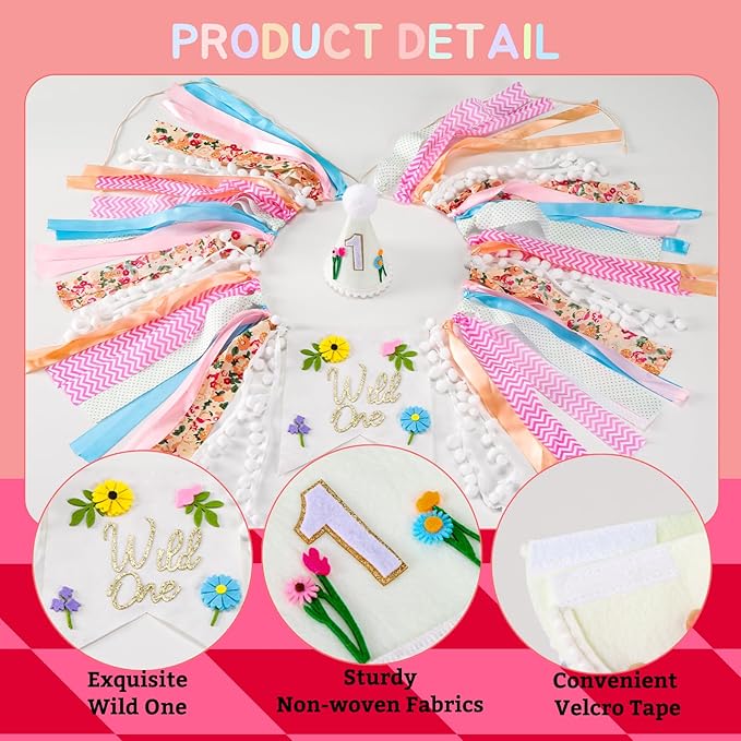 Wild Flower High Chair Banner for First Birthday Party Decoration
