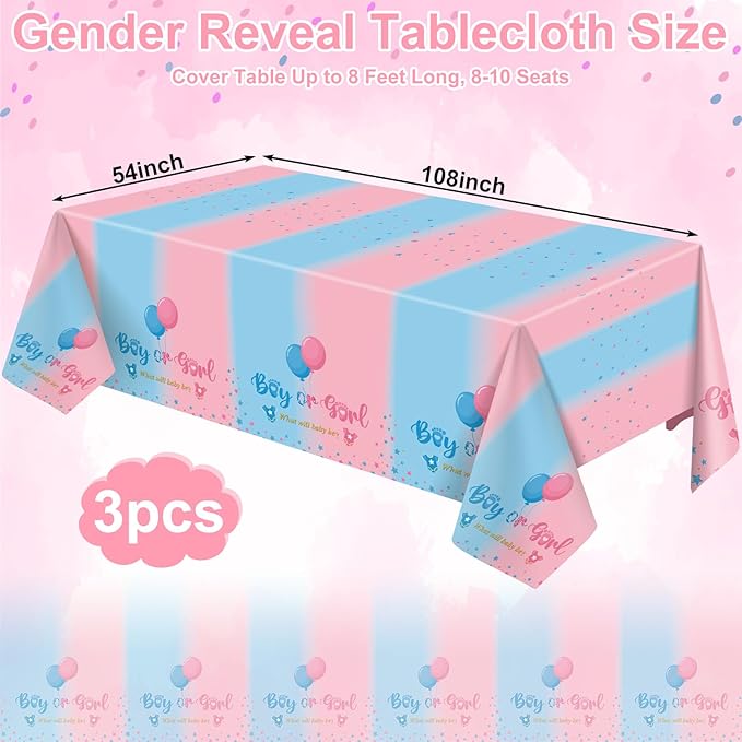 3 Pack Gender Reveal Plastic Tablecloth 54 X 108 Inch Boy or Girl