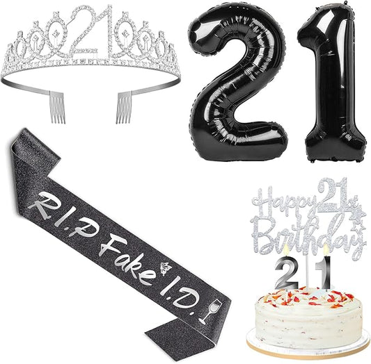 RIP Fake ID 21st Birthday Decorations with 21st Birthday Crown RIP