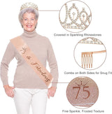 75th Birthday Decorations for Women 33pcs 75th Crown and Sash Black