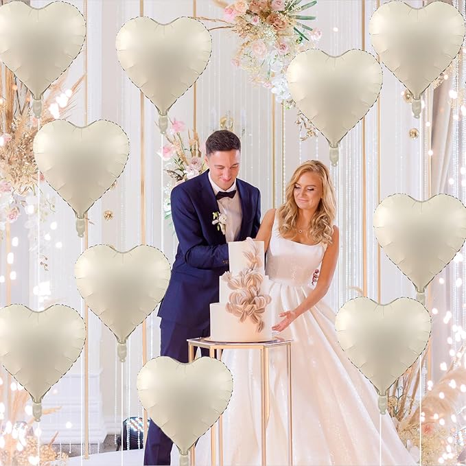Cream Heart Balloons, 18 Inch Cream Heart Foil Balloons, 12Pcs Boho