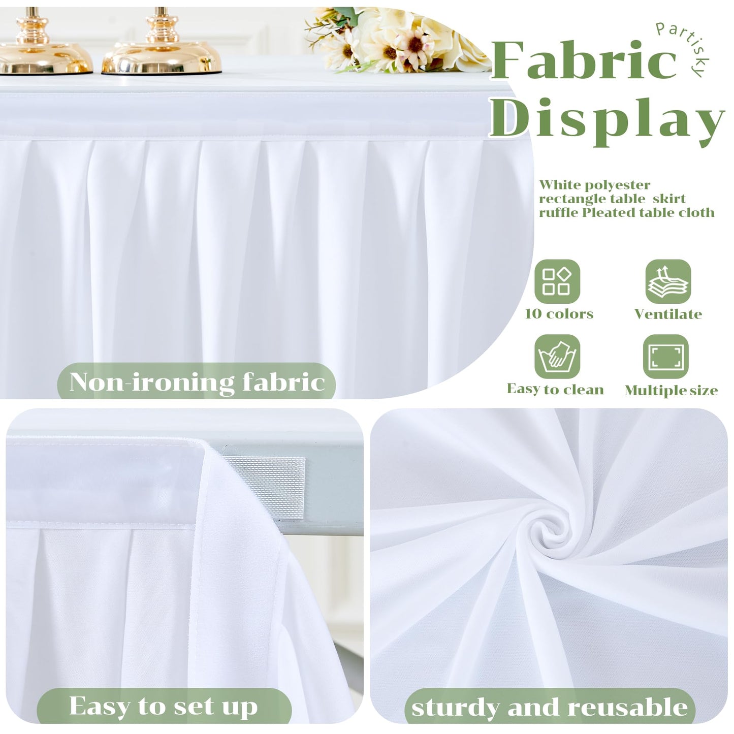 PARTISKY White Polyester Table cloth for Rectangle Tables 6f, Wrinkle