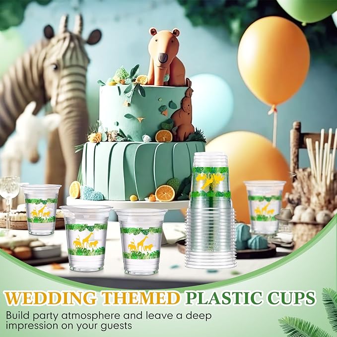 60 Pack Jungle Safari Animals Cup 12 oz Wild Animals Disposable